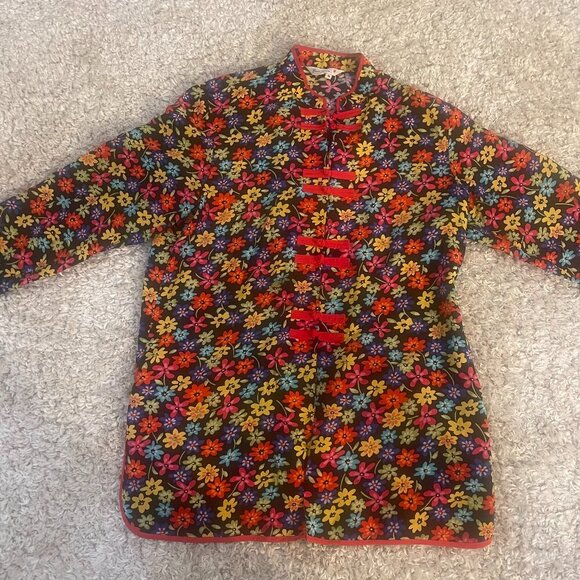 Beat Rive Tops - Silk Floral Frog Closure Mandarin Collar Jacket M